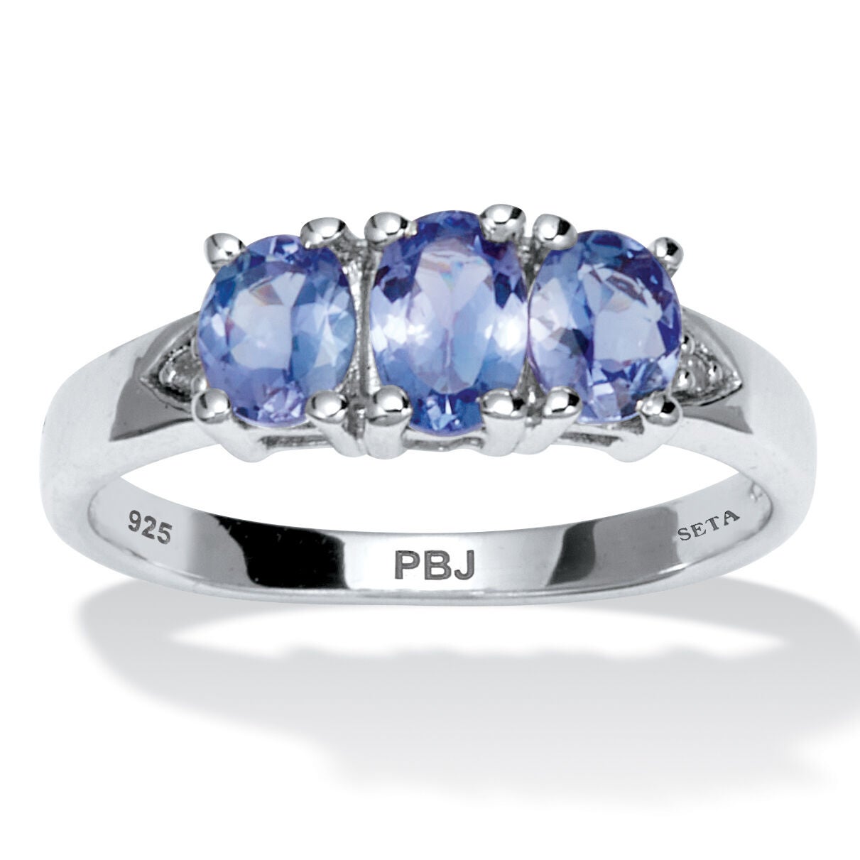 .89 TCW Genuine Purple Tanzanite and Diamond Accent Sterling Silver 3-Stone Ring