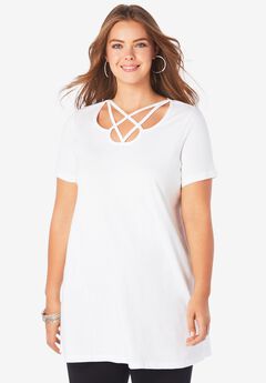 Lattice Neck Short Sleeve Ultimate Tunic