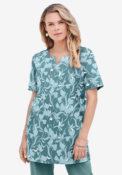 Print Notch Neck Soft Knit Tunic