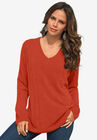 Fine Gauge Drop Needle V-Neck Sweater, COPPER RED, hi-res image number null