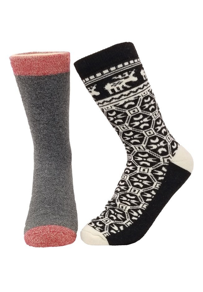2 Pr Super Soft Polyester Thermal Insulated Socks, BLACK MOOSE GREY, hi-res image number 0