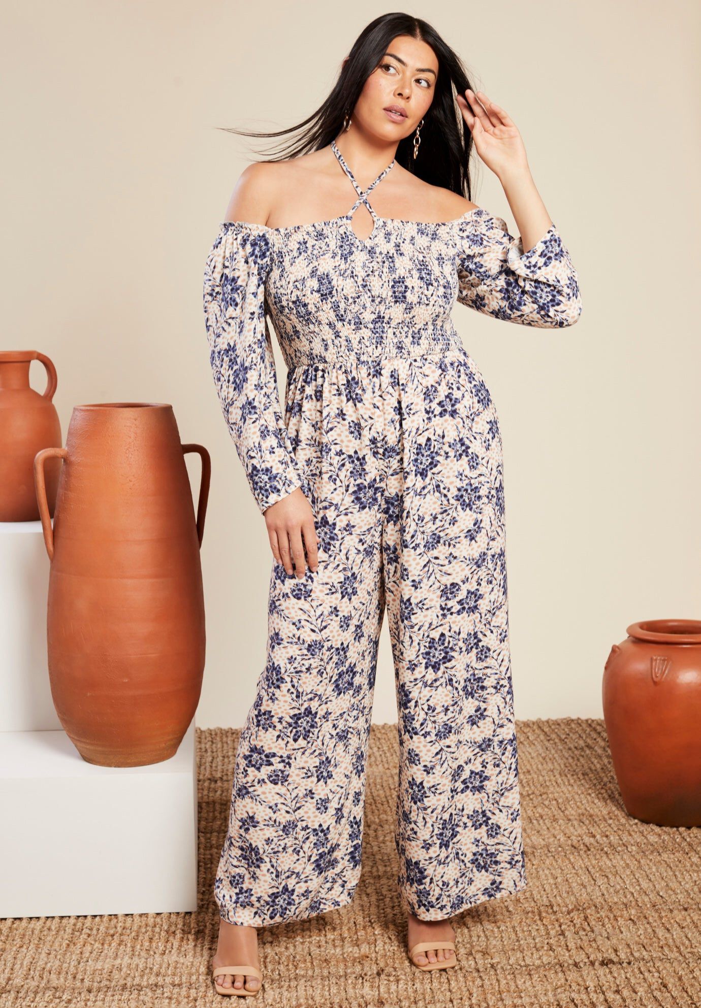 Smocked Jumpsuit, FLORAL SAFARI, hi-res image number 0