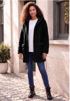Plus Size Hooded Teddy Fleece Coat