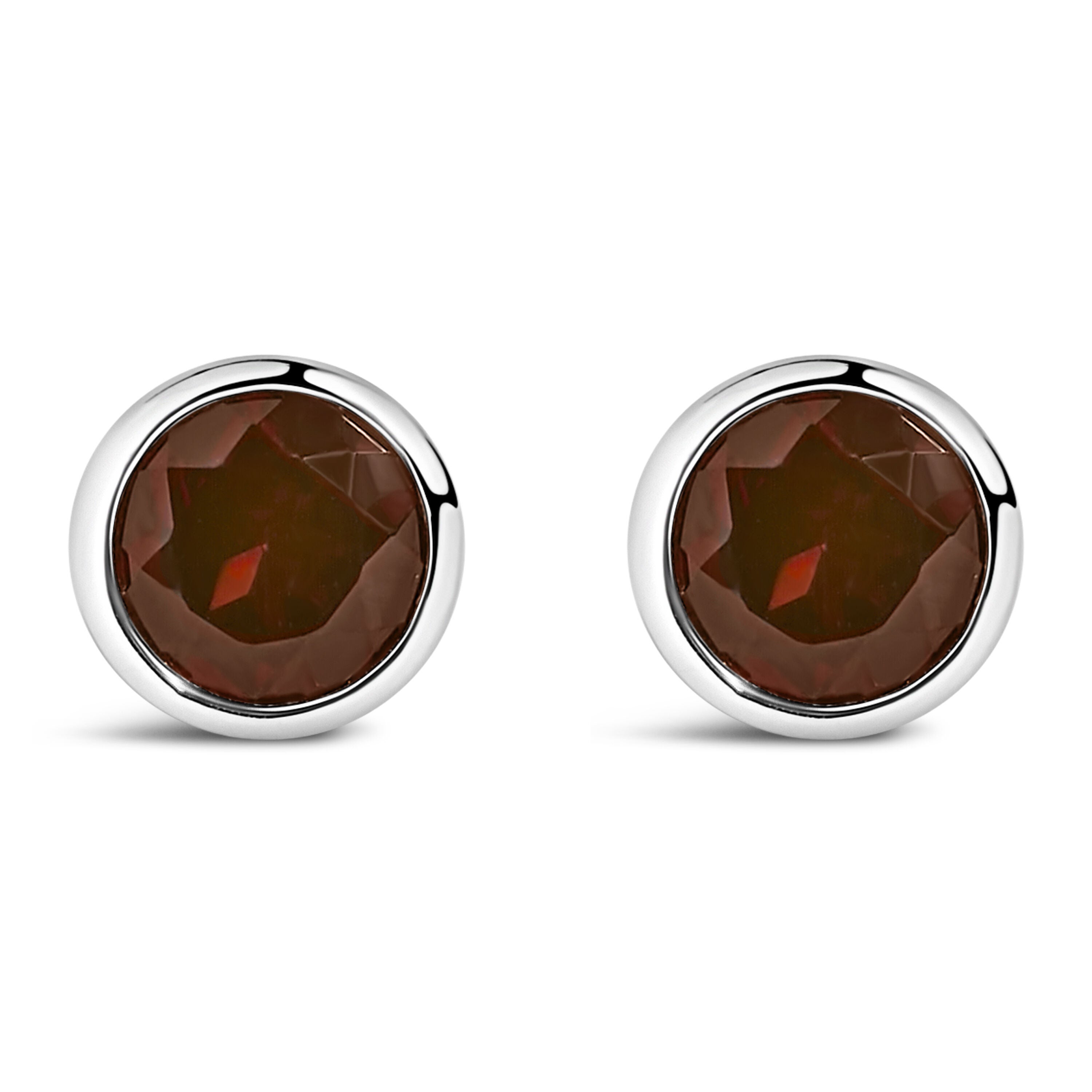 .925 Sterling Silver 6MM Bezel Set Created Red Garnet Solitaire Stud Earrings, RED, hi-res image number 0