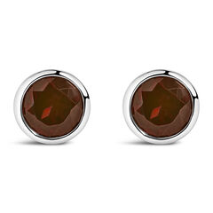 .925 Sterling Silver 6MM Bezel Set Created Red Garnet Solitaire Stud Earrings