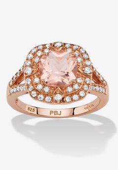 2.03 Tcw Simulated Pink Morganite And Cz Rose Gold-Plated Sterling Silver Ring