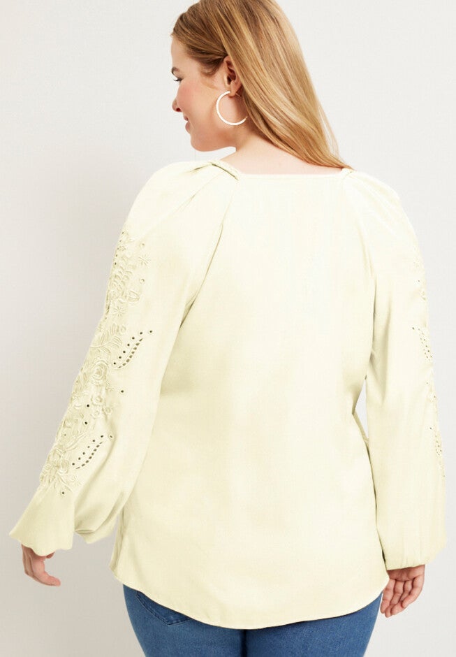 Embroidered V-Neck Wrap Blouse, , on-hover image number null