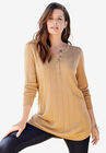 Fine Gauge Drop Needle Henley Sweater, SOFT CAMEL, hi-res image number null