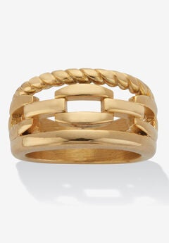 Rope And Link Style Gold Ion-Plated Stainless Steel Ring