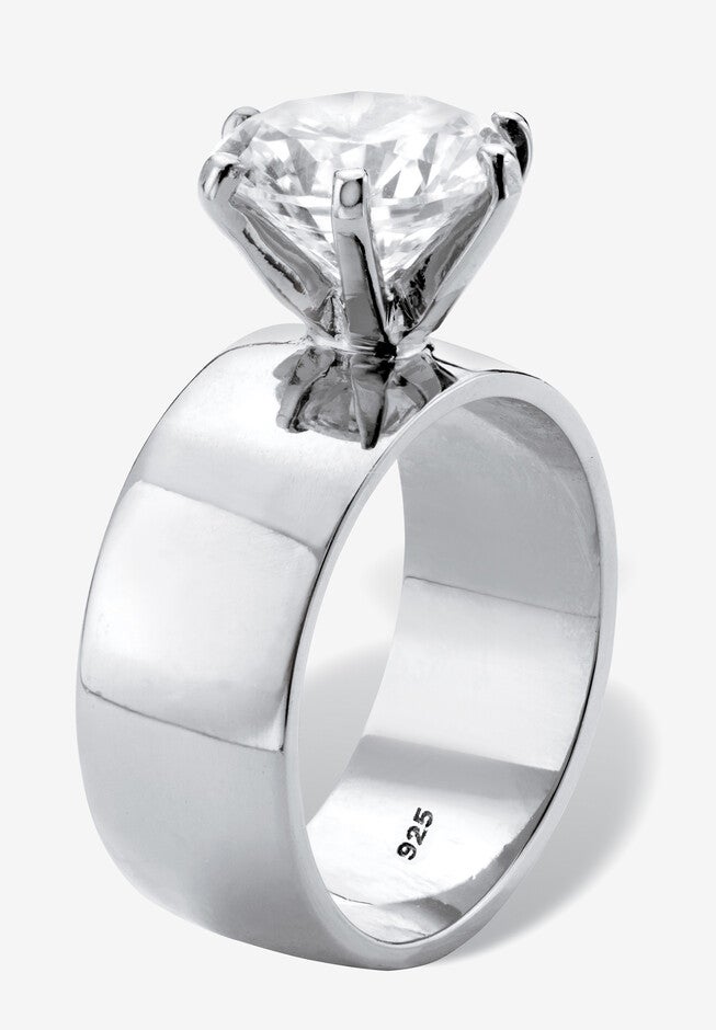 4 Tcw Round Cubic Zirconia Solitaire Ring In .925 Sterling Silver, , on-hover image number 1