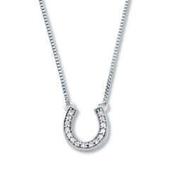 .07 TCW Diamond Sterling Silver Horseshoe Pendant and Chain 18 Inches