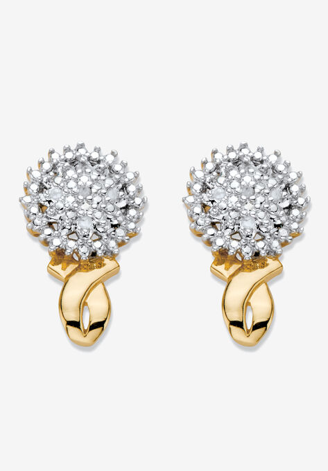 Gold-Plated Cluster Button Earrings with Genuine Diamond Accent, GOLD, hi-res image number null