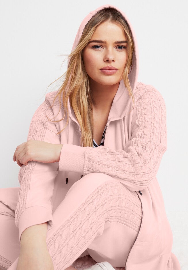 Cable-Knit Zip-Up Sweatshirt, , alternate image number 1