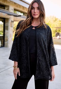 Plus Size Burnout Lace Bracelet Sleeve Jacket