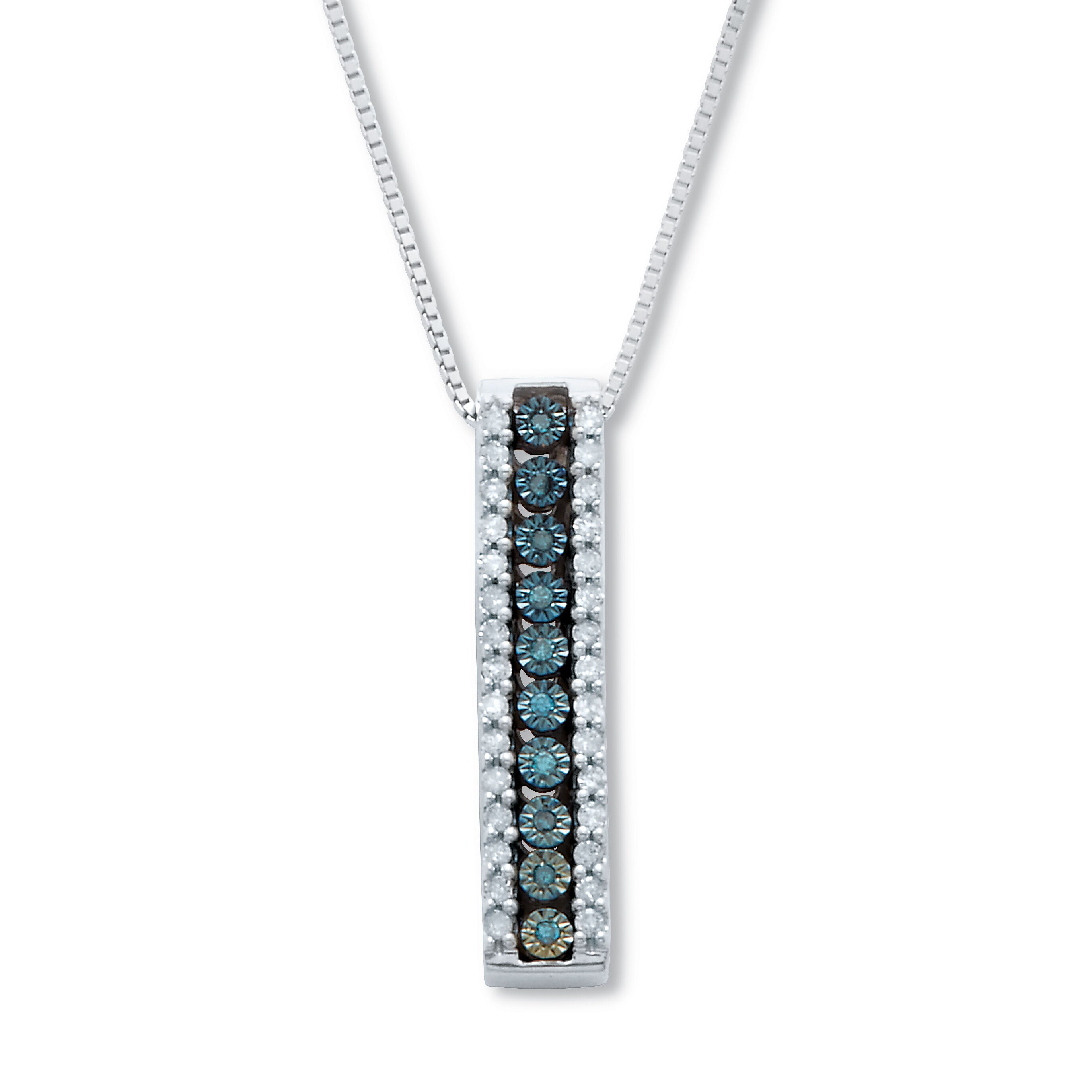 .21 TCW Blue Diamond Sterling Silver Multi-Bar Pendant and Chain 18 Inches, WHITE, hi-res image number 0