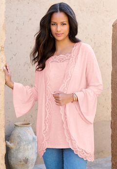 Lace-Detailed Cardigan and Tank Set