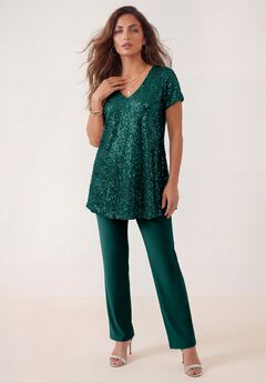 Plus-Size 2 Piece S/S Sequin Top and Pant Set