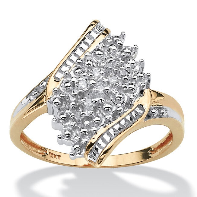 Diamond Accent Cluster Bypass Ring in Solid 10k Gold, WHITE, hi-res image number 0