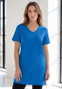 Plus Size Ultimate Cotton V-Neck Short Sleeve Tunic