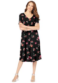 UltraSmooth™ Plus Size V-Neck Swing Dress