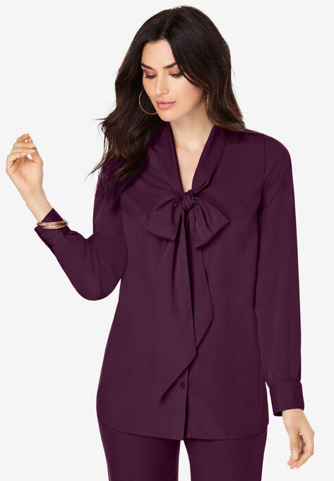 Long Sleeve Bow Blouse, DARK BERRY, hi-res image number null