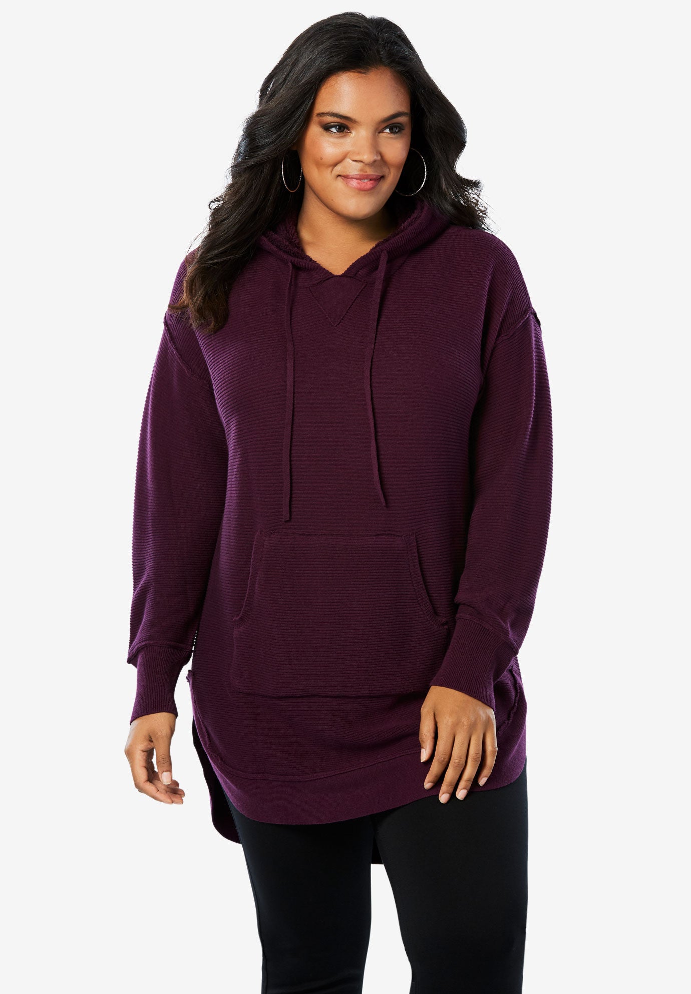 Hooded Sherpa Lined Sweater Tunic, , alternate image number 3
