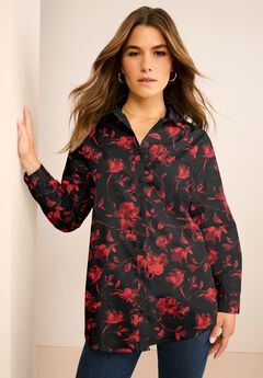 Plus Size Kate Long Sleeve Easy Cotton-Blend Button-Front Shirt
