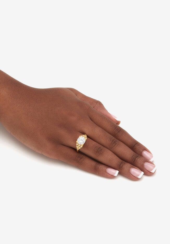 3.12 Tcw Round Cubic Zirconia 14K Gold-Plated Sterling Silver Engagement Ring, , alternate image number null