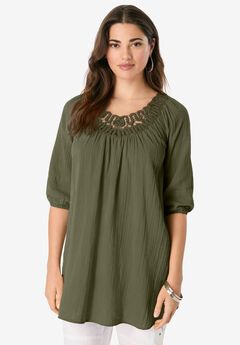 Lace Trim Popover Blouse