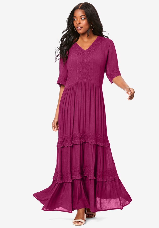 Fashionable Lace Crinkle Maxi Dress, 4458617 Roaman's