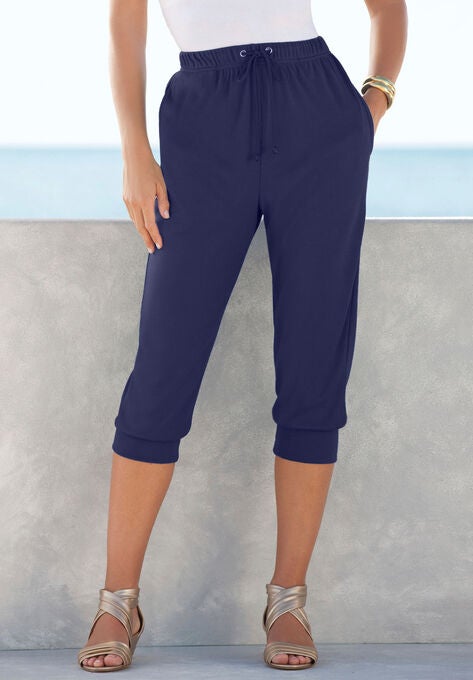 Drawstring Soft Knit Capri Pant, , alternate image number null