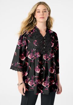 Plus Size Juliet Lace Trim Button-Down Shirt