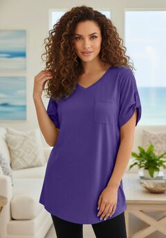 Plus Size Slub V-Neck Boyfriend Tunic Top