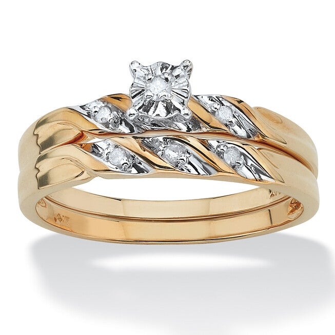 Round Diamond Accent 2-Piece Bridal Set in 10k Yellow Gold, WHITE, hi-res image number 0