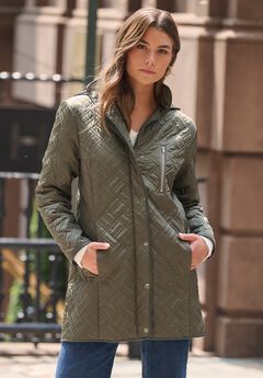Plus Size Leather Trim Quilted Jacket