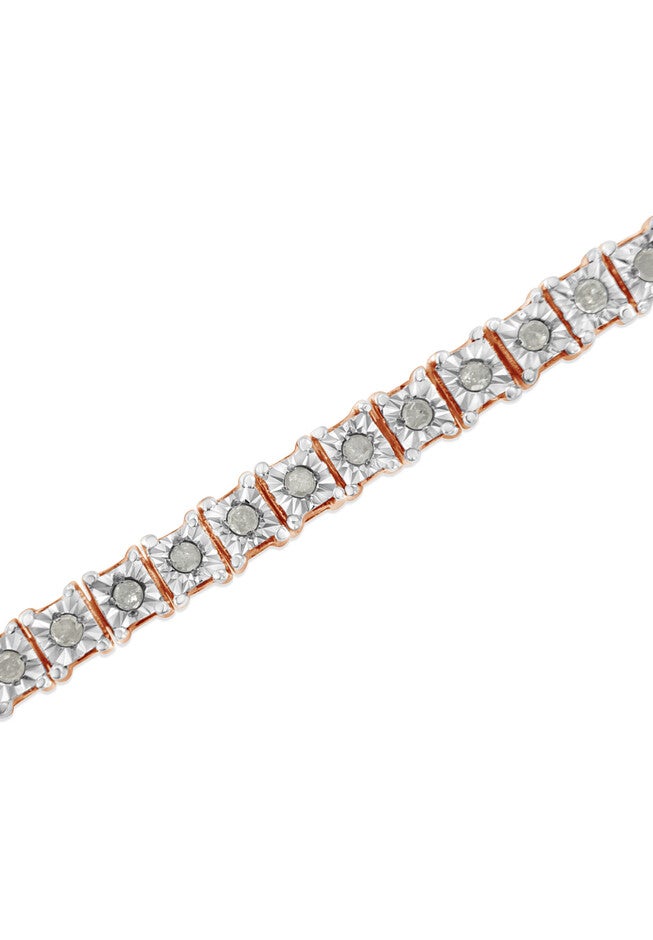 Rose Gold Over Sterling Silver Diamond Square Frame Miracleset Tennis Bracelet 8 inches, , alternate image number null