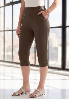 Plus Size Soft Knit Relaxed Pull-On Capri Pant