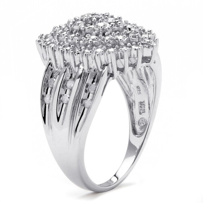 3/8 TCW Round Diamond Cluster Ring in Platinum-plated Sterling Silver, WHITE, on-hover image number 1