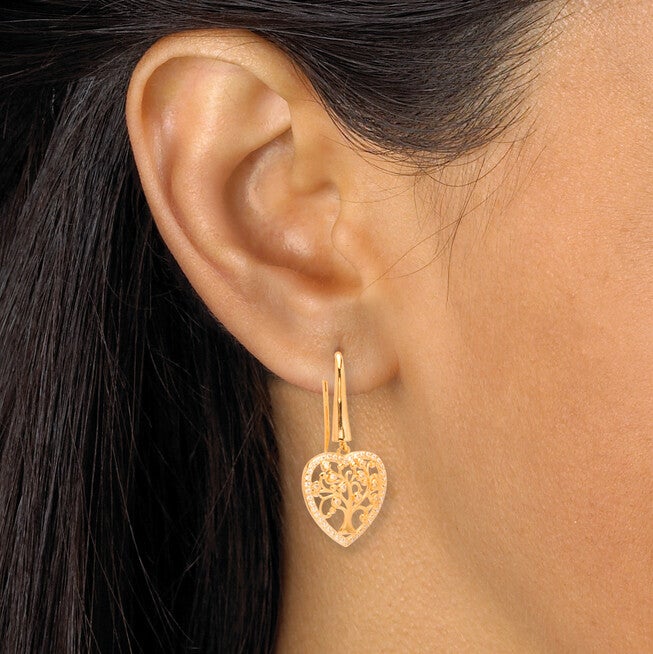 Cubic Zirconia Gold Plated Tree Earrings, WHITE, alternate image number 2