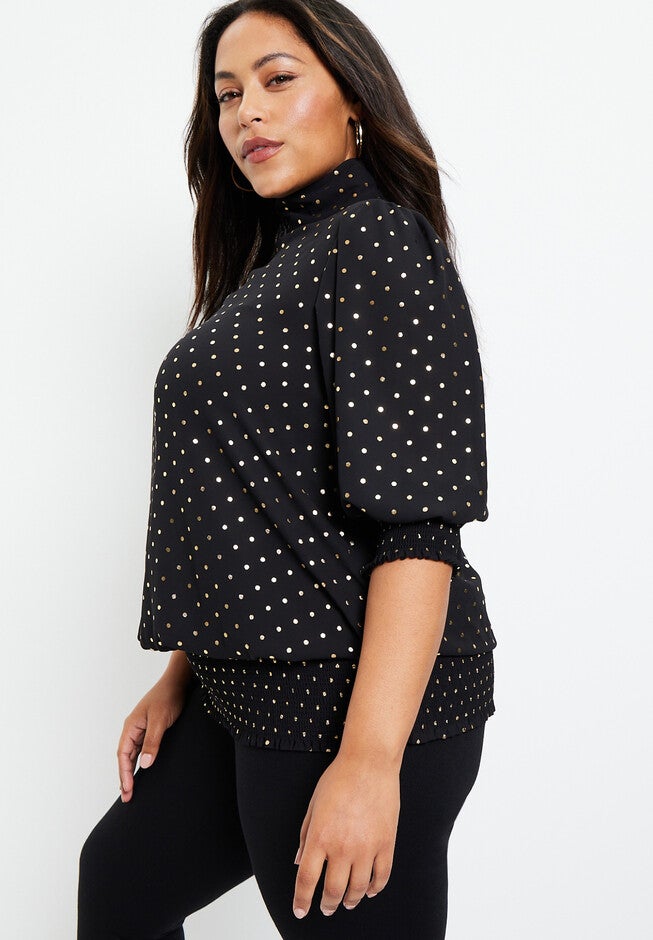 Smocked Mock-Neck Top, , alternate image number null