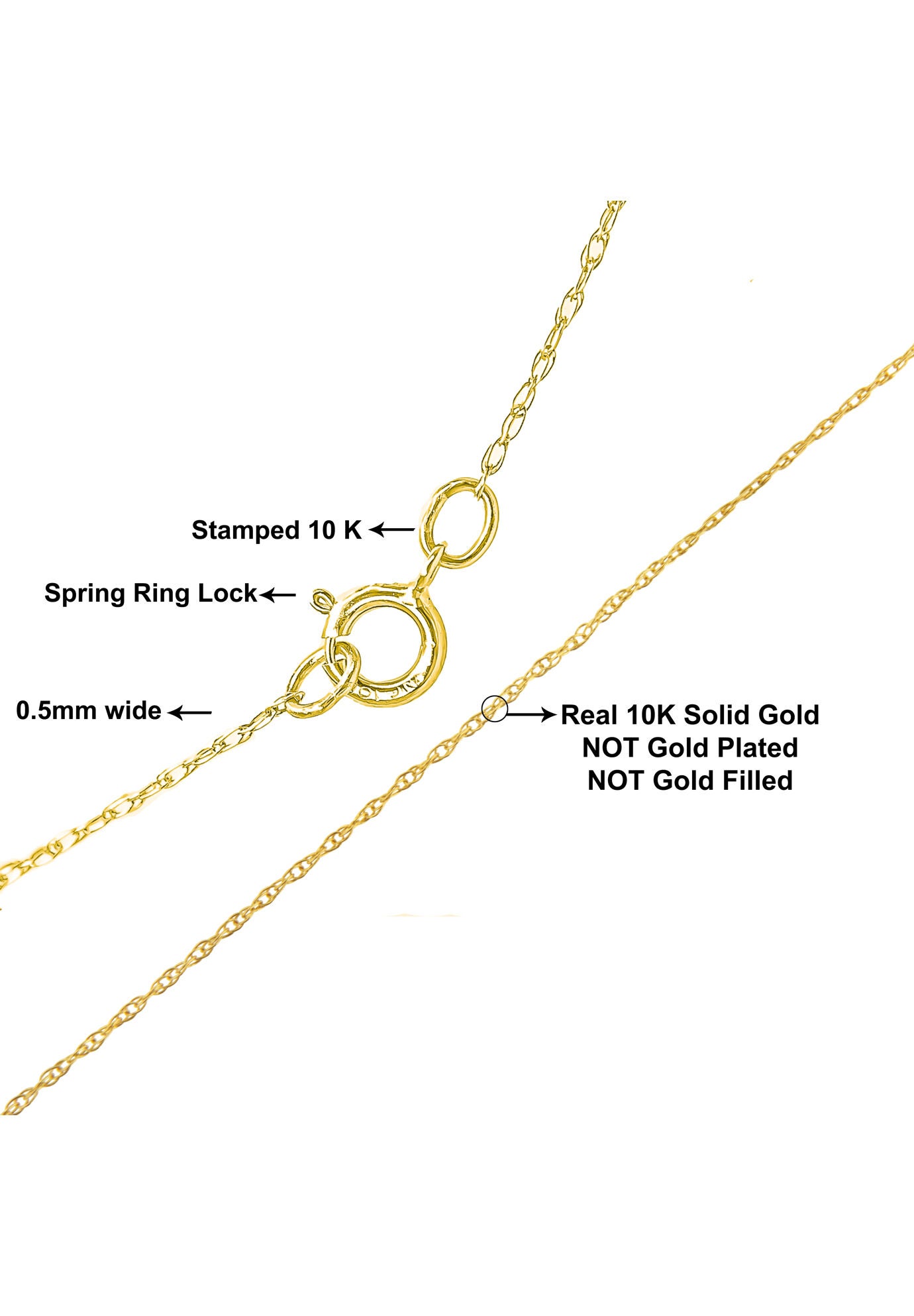 Solid Yellow Gold Slim And Dainty Rope Chain Necklace Unisex Chain 16 inches, , on-hover image number 1