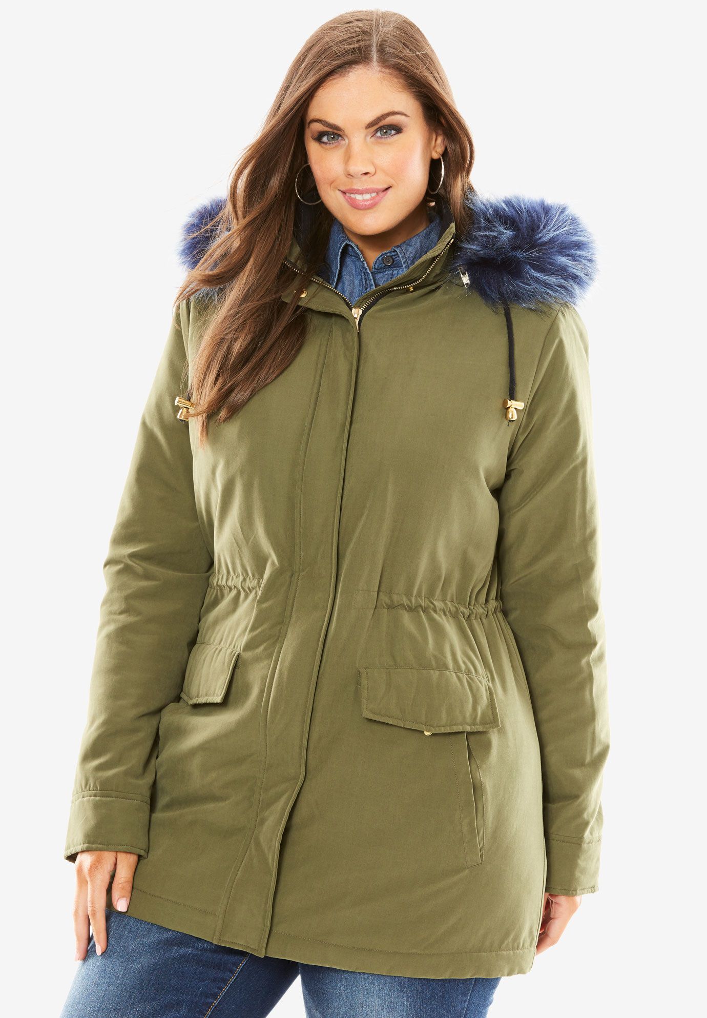 Hooded Parka With Faux Fur Trim, , on-hover image number 1