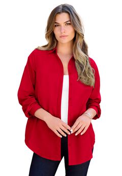 Plus Size Kate Long Sleeve Easy Cotton-Blend Button-Front Shirt