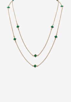 Gold Tone Endless 48" Necklace with Princess Cut Birthstone