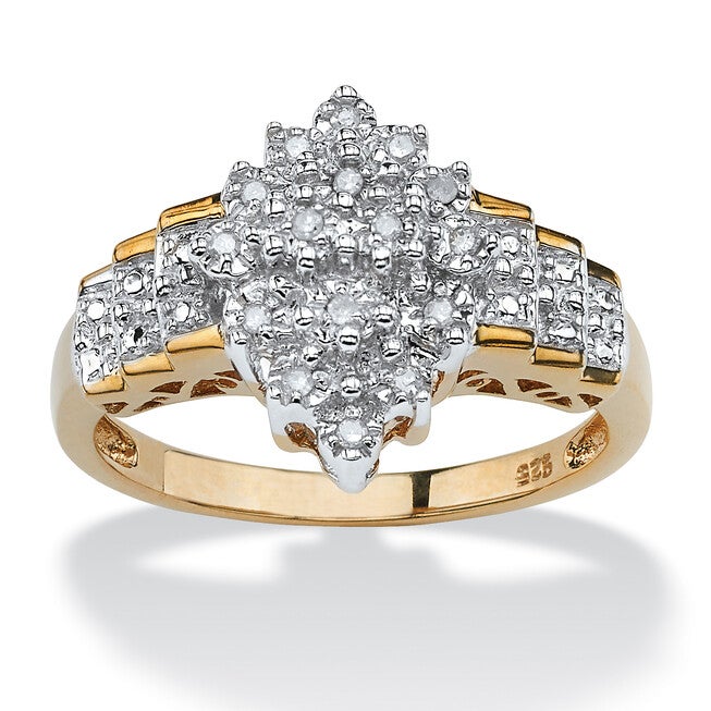 1/10 TCW Diamond Marquise-Shaped Step Ring in Gold-Plated Sterling Silver, WHITE, hi-res image number null