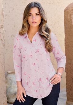 Plus Size Kate Long Sleeve Easy Cotton-Blend Button-Front Shirt