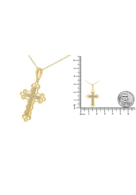 Yellow Flashed Sterling Silver Champagne Diamond Filigree Cross Pendant Necklace, , alternate image number null