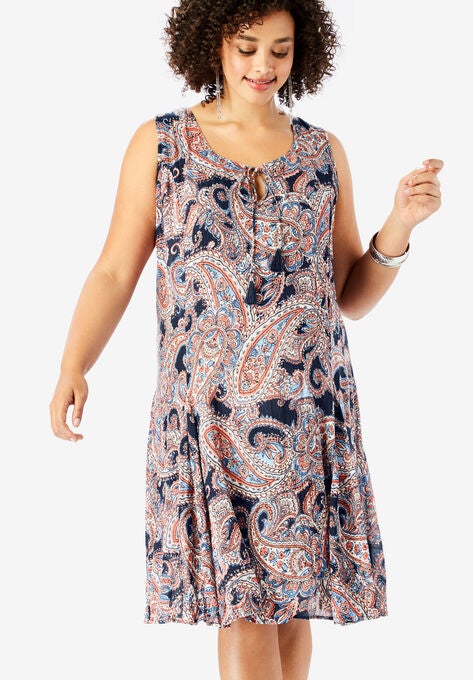 A Line Crinkle Dress With Tassel Ties Plus Size Dresses Roaman S