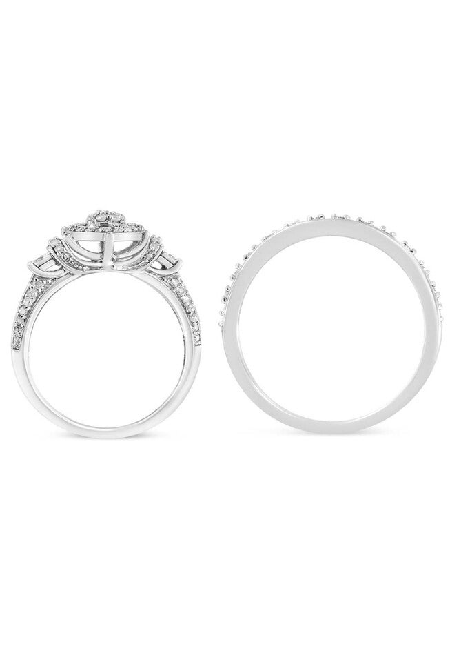 Silver 1/3 Cttw Diamond 7 Stone Cluster And Halo Engagement Set, , alternate image number 2