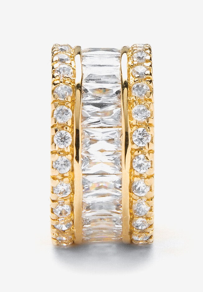 9.34 Tcw Round And Emerald-Cut Cubic Zirconia Gold-Plated Eternity Band, , on-hover image number 1